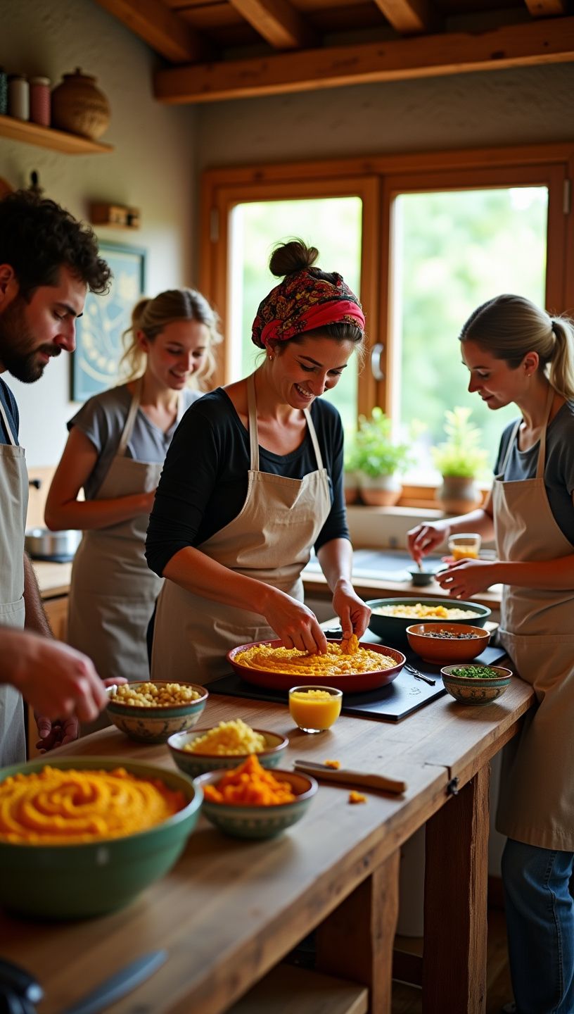 Μάθημα μαγειρικής με συμμετοχή μαθητών και δασκάλου.